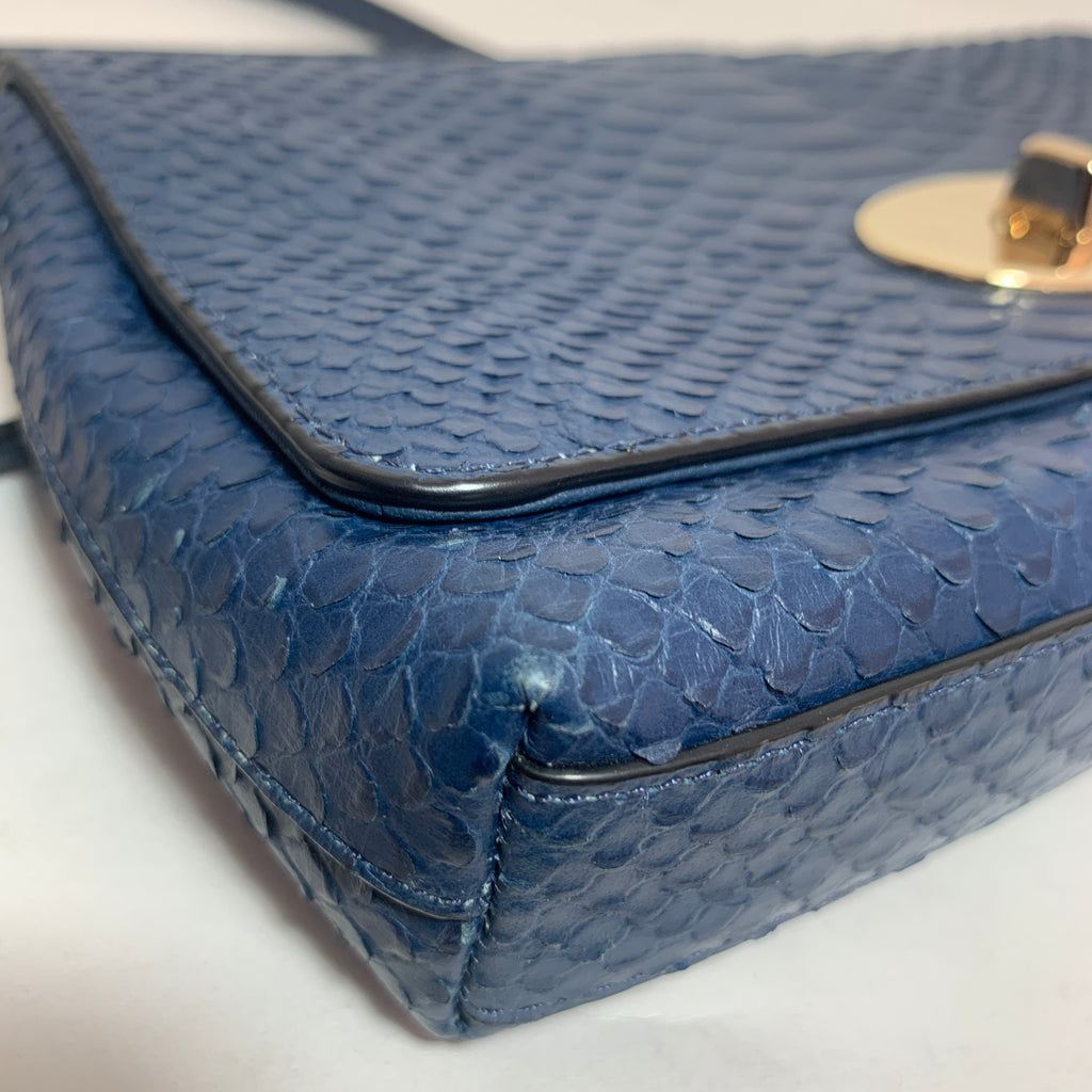 Coach Navy Leather Embossed Snakeskin Crossbody Bag | Gently Used |