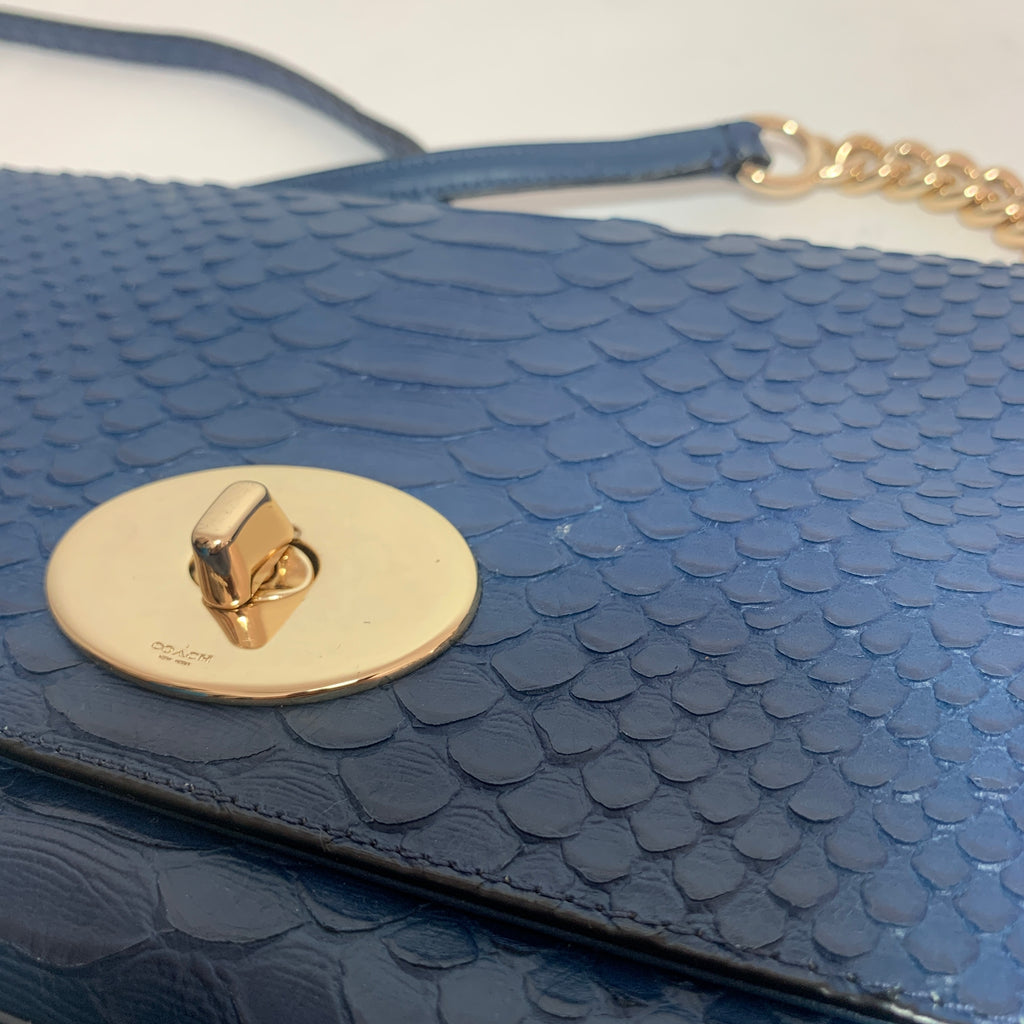 Coach Navy Leather Embossed Snakeskin Crossbody Bag | Gently Used |