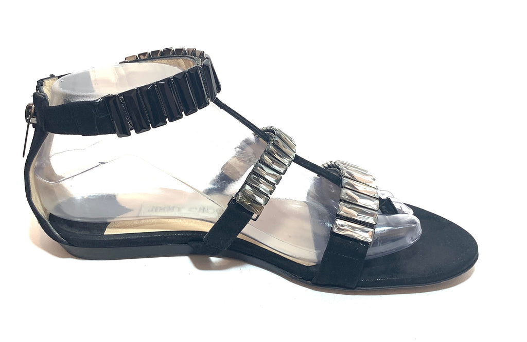 Jimmy Choo Black Rhinestone Gladiator Sandals | Pre Loved |