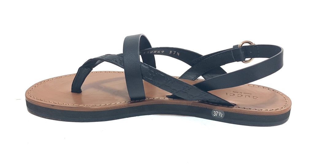 Gucci Black Micro GG Black Leather Sandals | Like New |