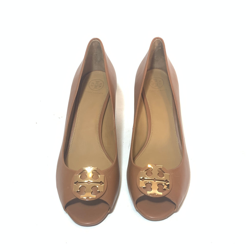 Tory Burch Tan 'Claire' Peep-Toe Wedges | Brand New |