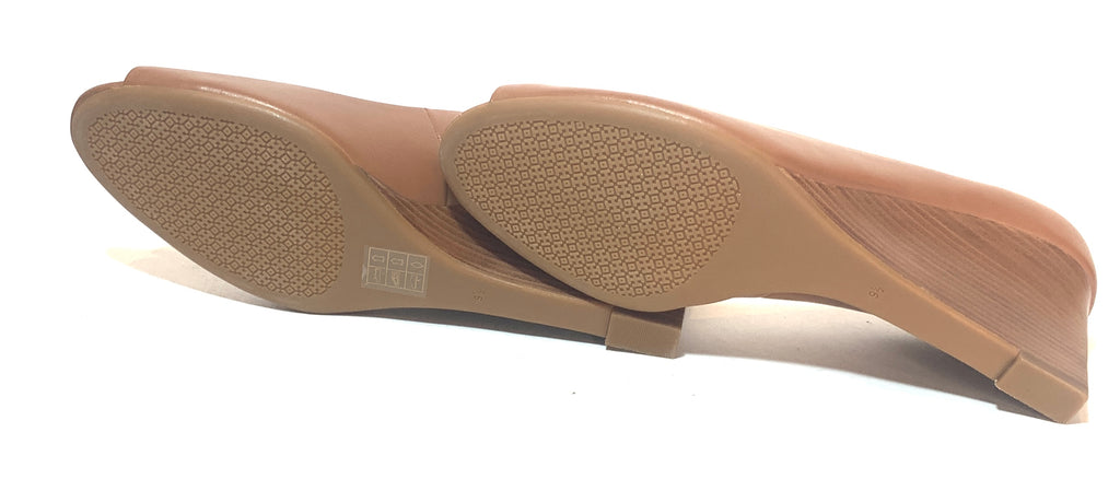 Tory Burch Tan 'Claire' Peep-Toe Wedges | Brand New |