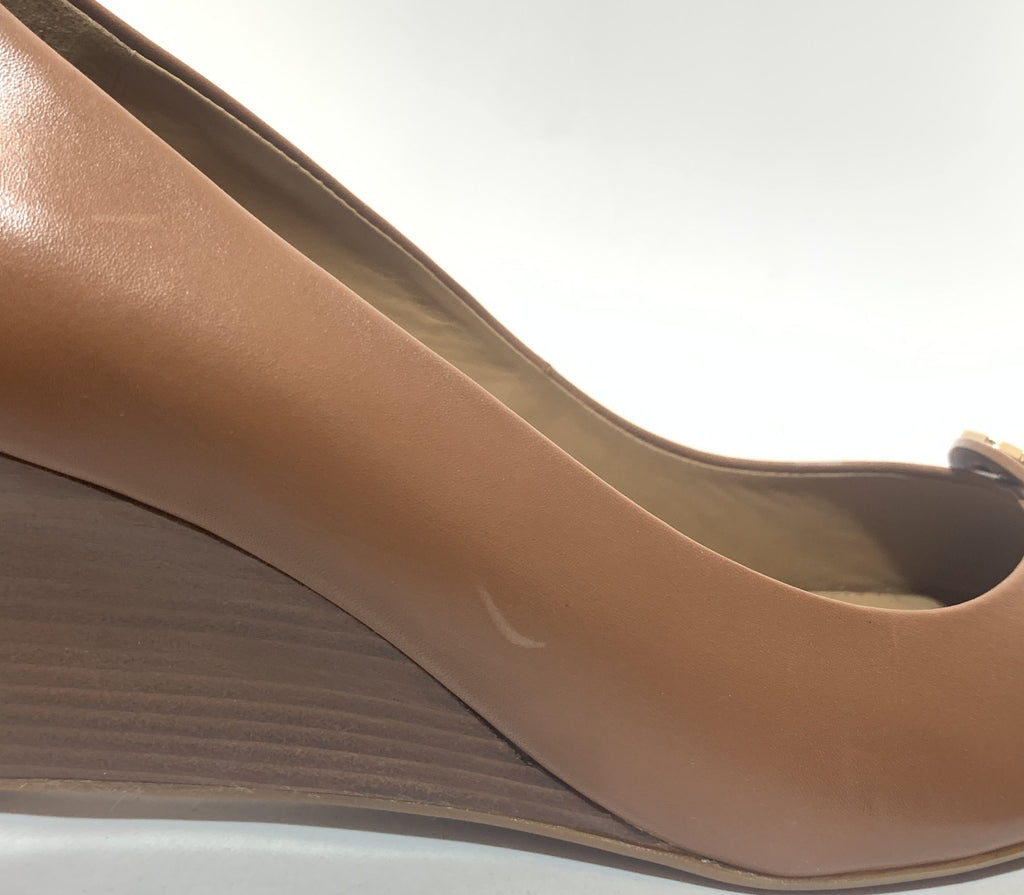 Tory Burch Tan 'Claire' Peep-Toe Wedges | Brand New |