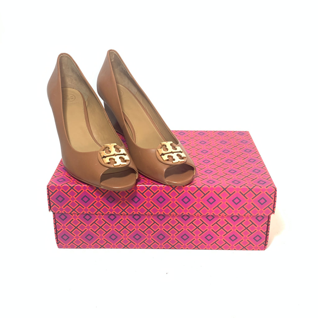 Tory Burch Tan 'Claire' Peep-Toe Wedges | Brand New |