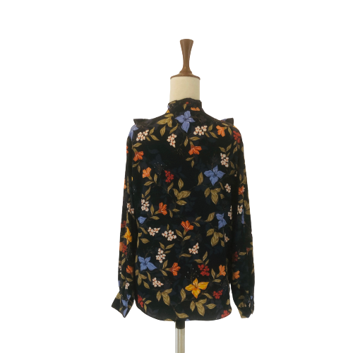 Love My Body Navy Floral Printed Frill Blouse | Gently Used |