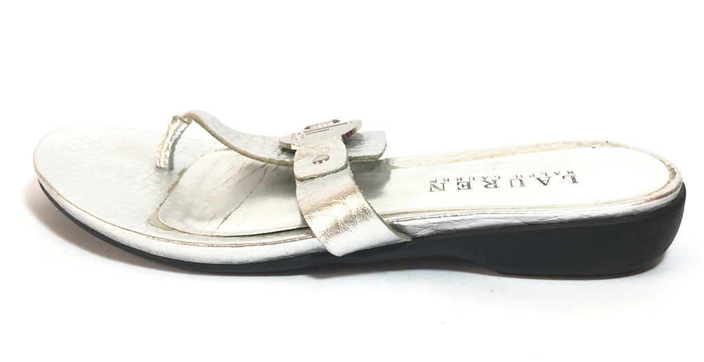 LAUREN Ralph Lauren Silver Leather Sandals | Pre Loved |
