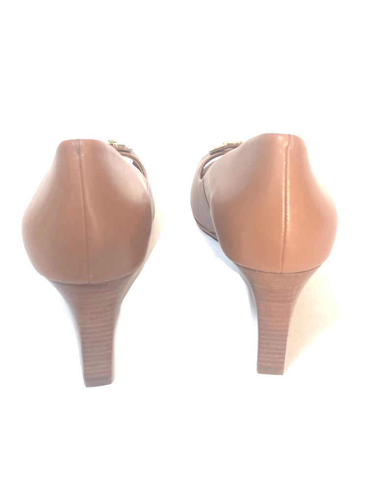 Tory Burch Tan 'Claire' Peep-Toe Wedges | Brand New |