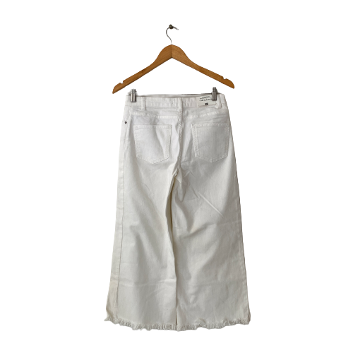 ZARA White Denim Cropped Fringe Jeans | Brand New |