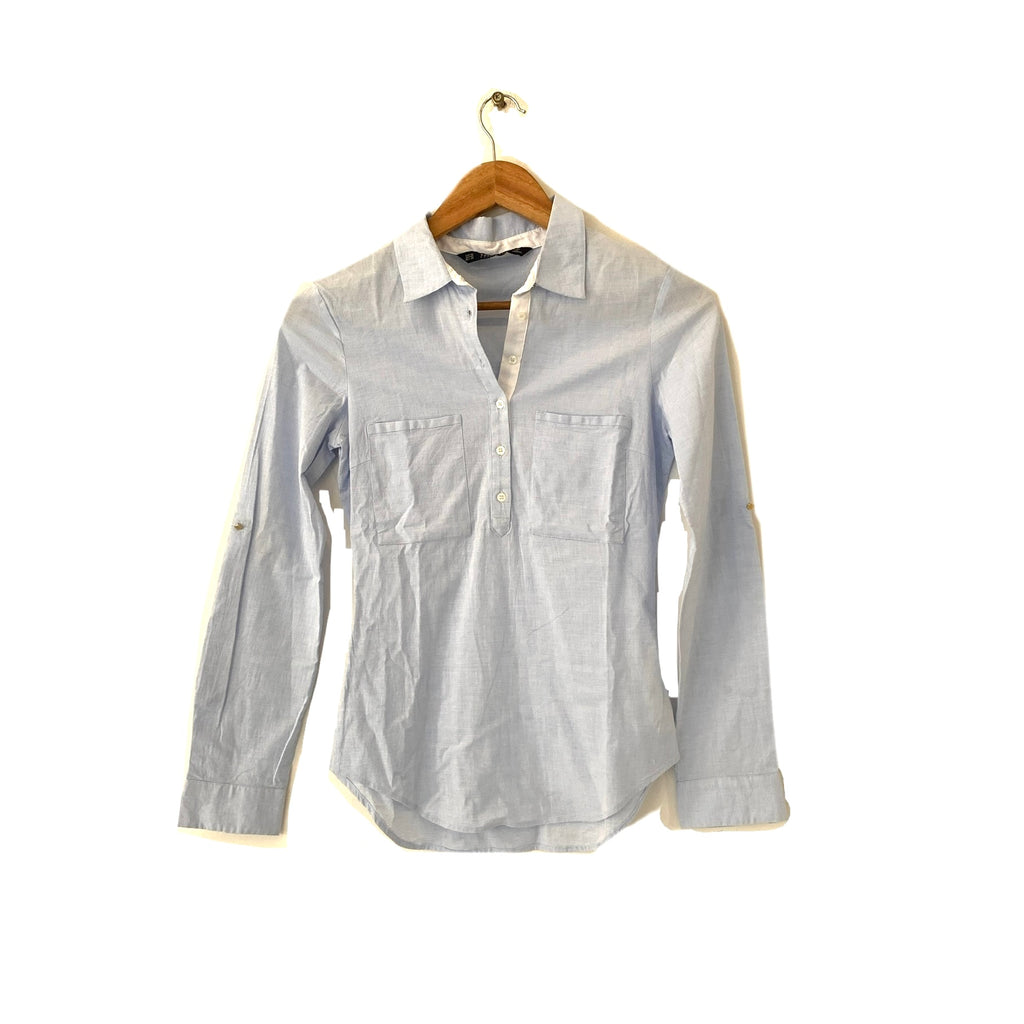 ZARA Light Blue Cotton Collared Shirt | Pre Loved |