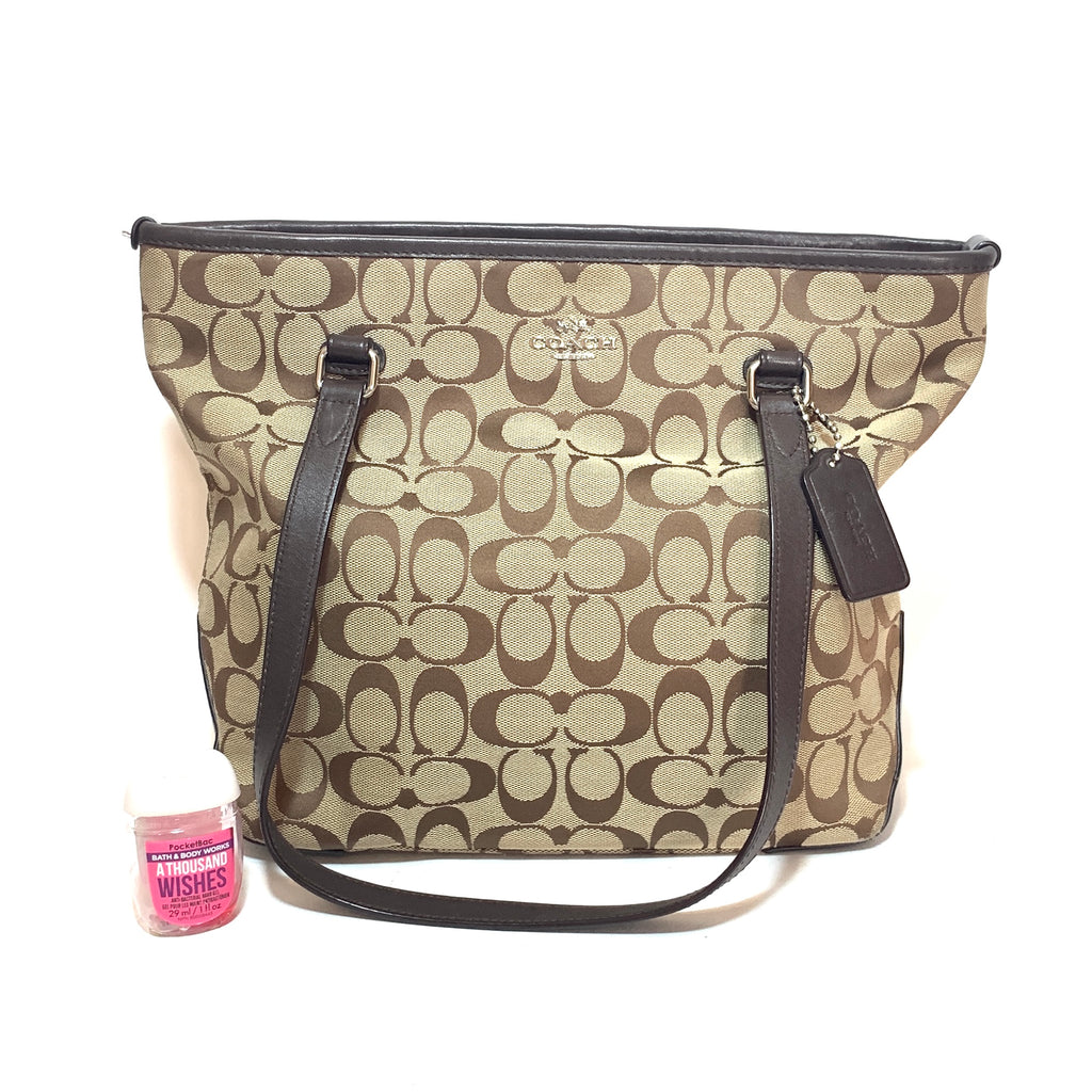 Coach Monogram Canvas Beige & Brown Tote | Gently Used |