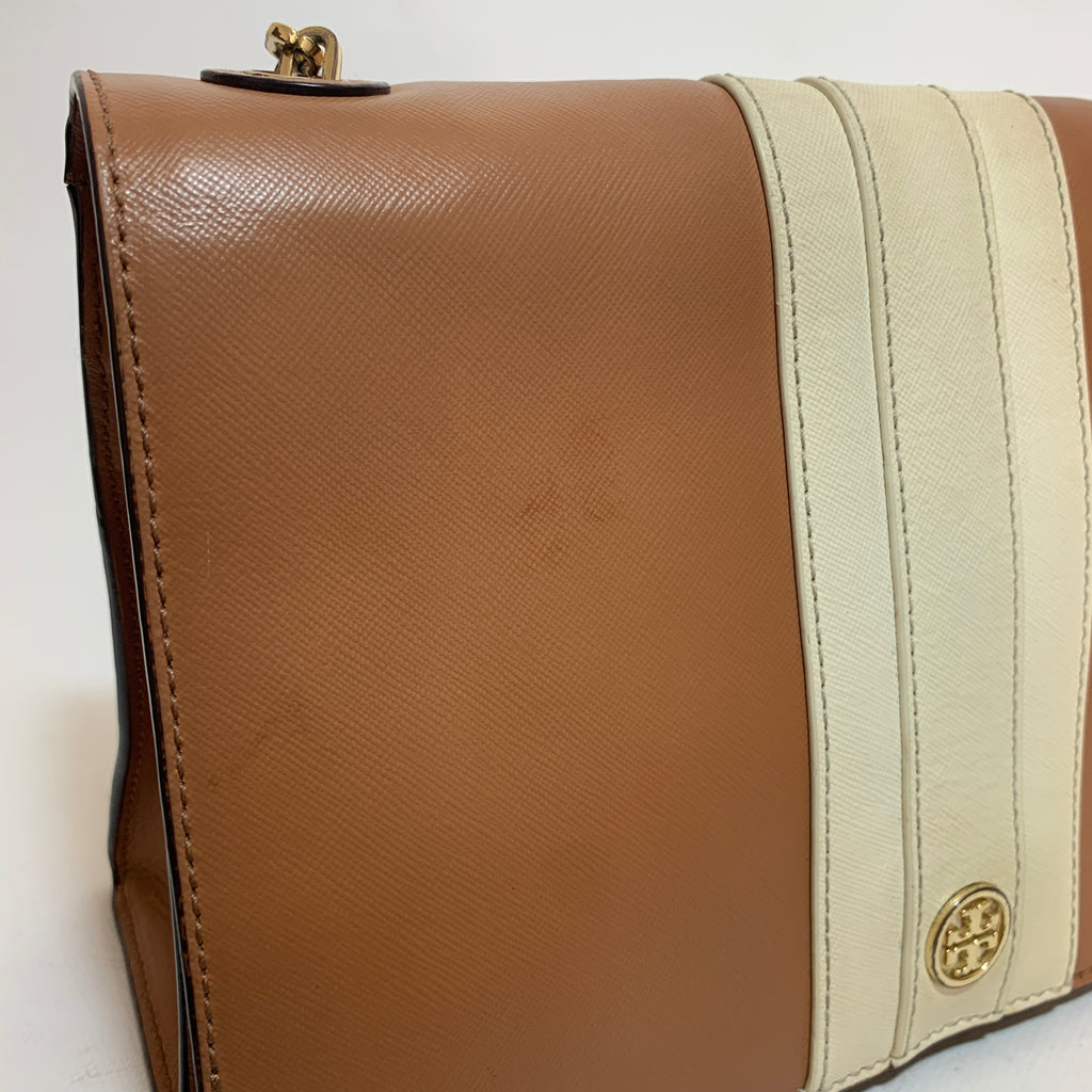 Tory Burch Tan & Cream Leather 'Robinson' Shoulder Bag | Pre Loved |