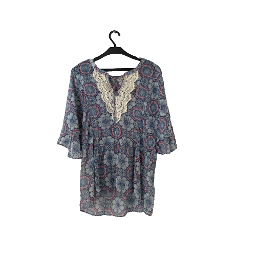 Black Rainn Sheer Mandala Printed Blouse