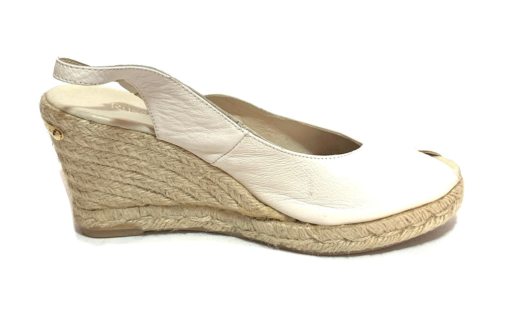 Russel & Bromley Cream Leather & Jute 'Candyfloss' Peep Toe Espadrilles | Gently Used |