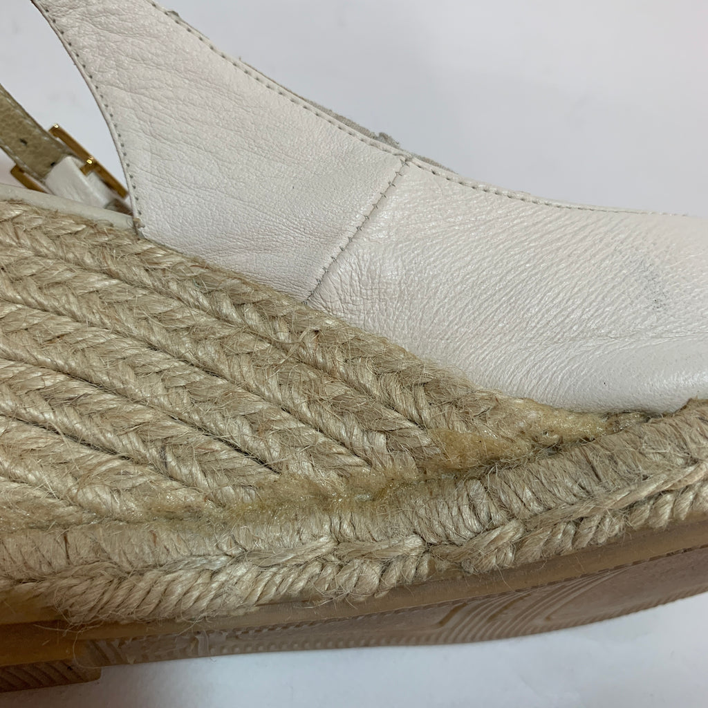 Russel & Bromley Cream Leather & Jute 'Candyfloss' Peep Toe Espadrilles | Gently Used |