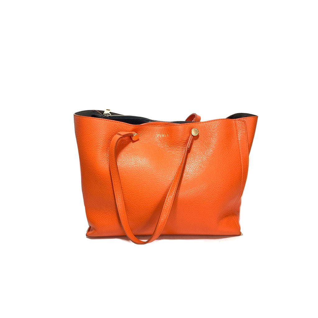 Furla Orange Pebbled Leather Tote | Gently Used |