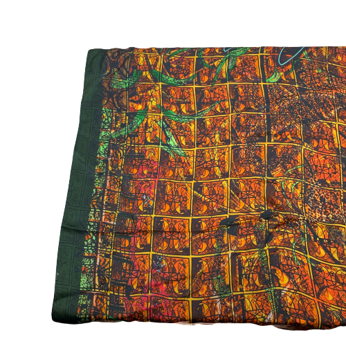 Orange Printed Square Silk Scarf