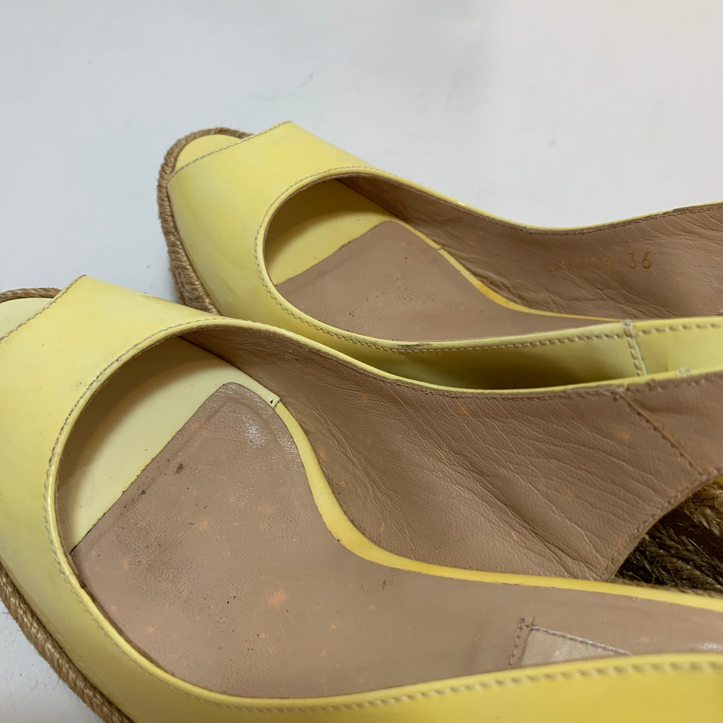 Valentino Lemon Yellow Peep-toe Jute Wedges | Pre Loved |