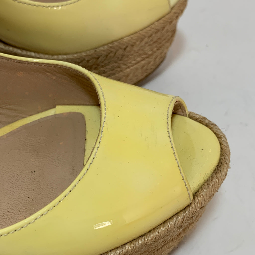 Valentino Lemon Yellow Peep-toe Jute Wedges | Pre Loved |