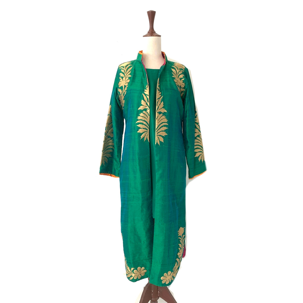Ambrish Damani Green Silk Embroidered Outfit | Brand New |