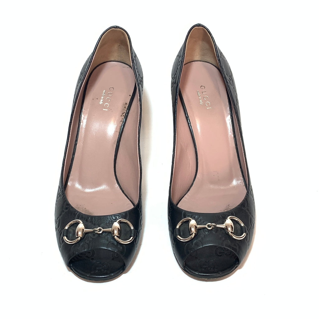 Gucci Black Guccisma Horsebit Peep-toe Heels | Pre Loved |