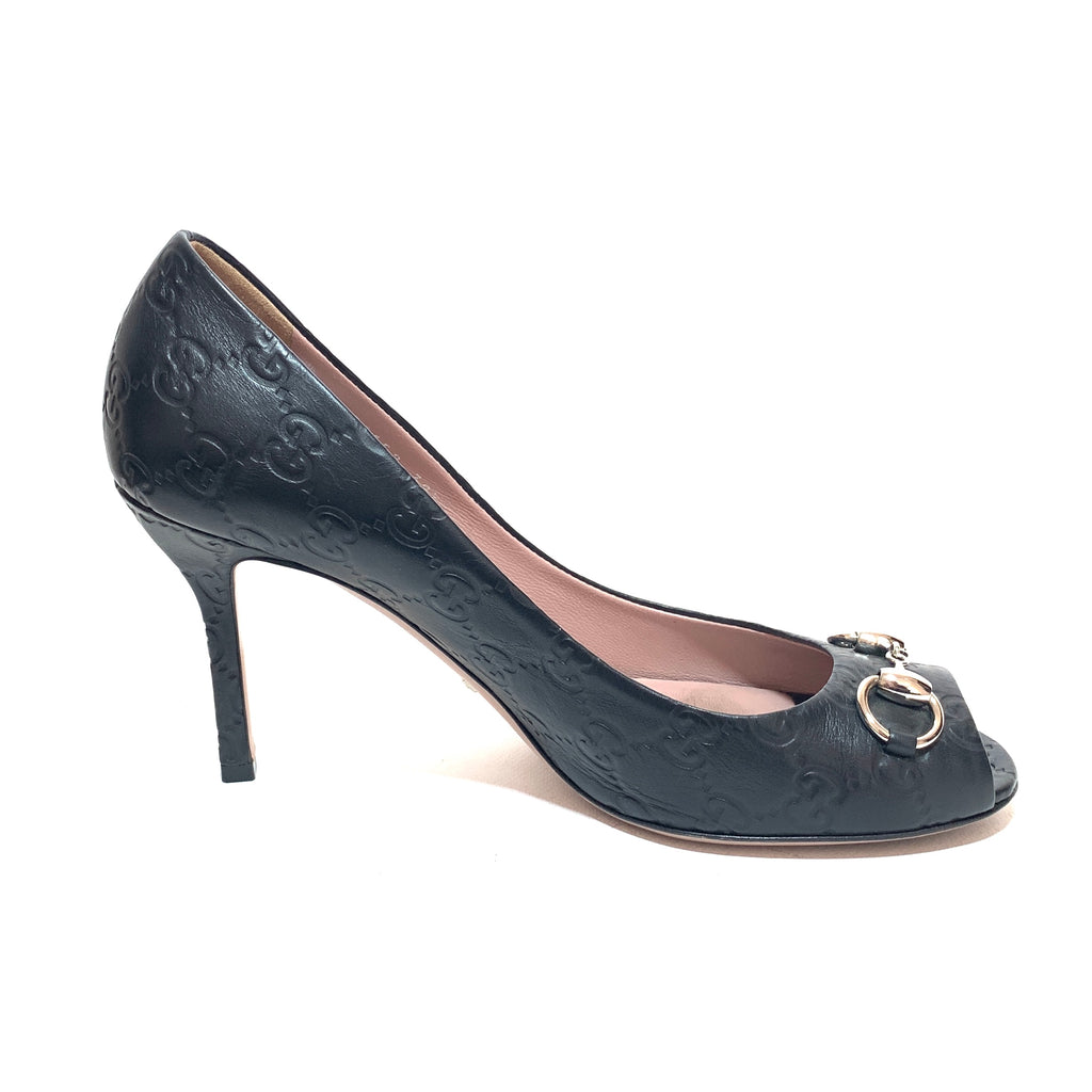 Gucci Black Guccisma Horsebit Peep-toe Heels | Pre Loved |