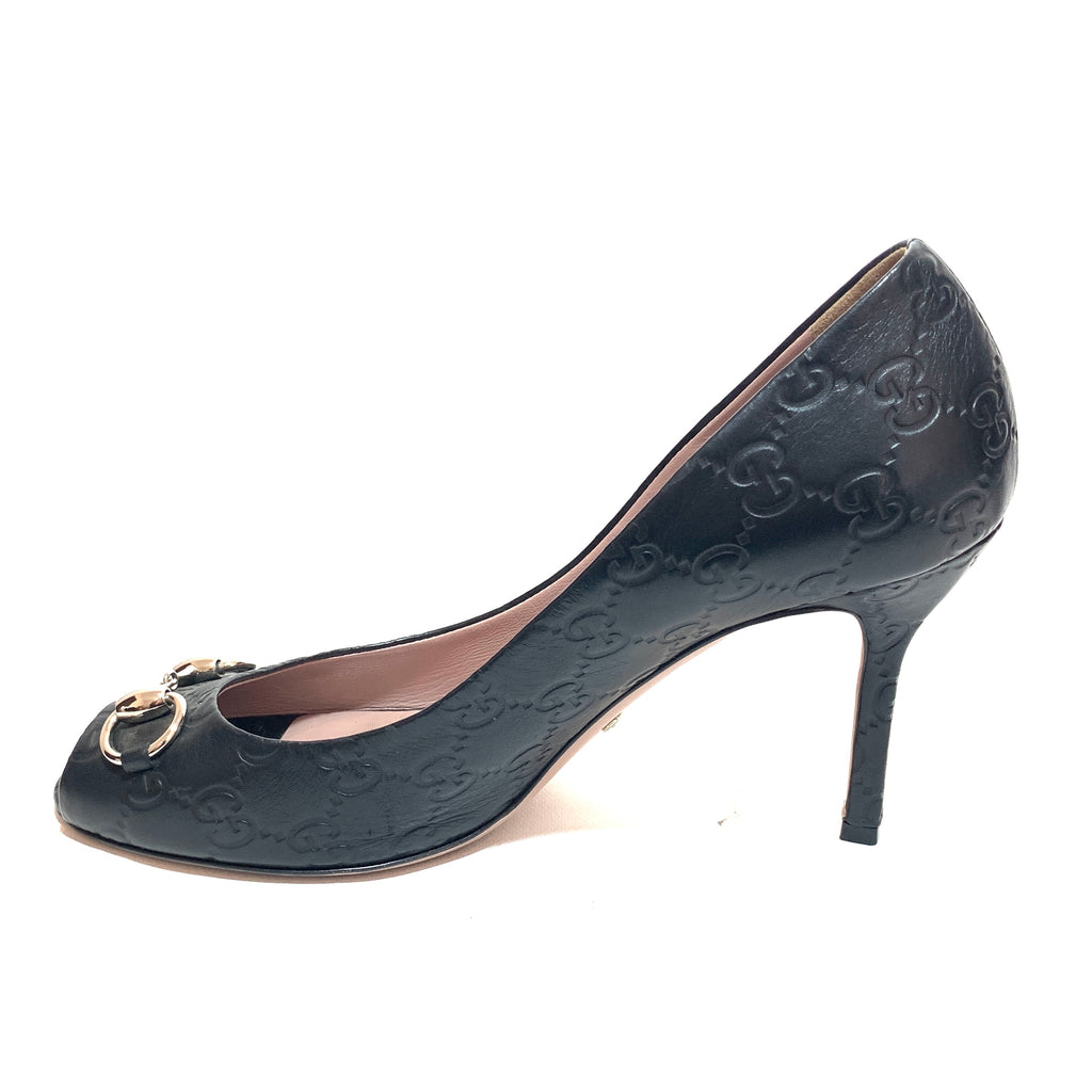 Gucci Black Guccisma Horsebit Peep-toe Heels | Pre Loved |