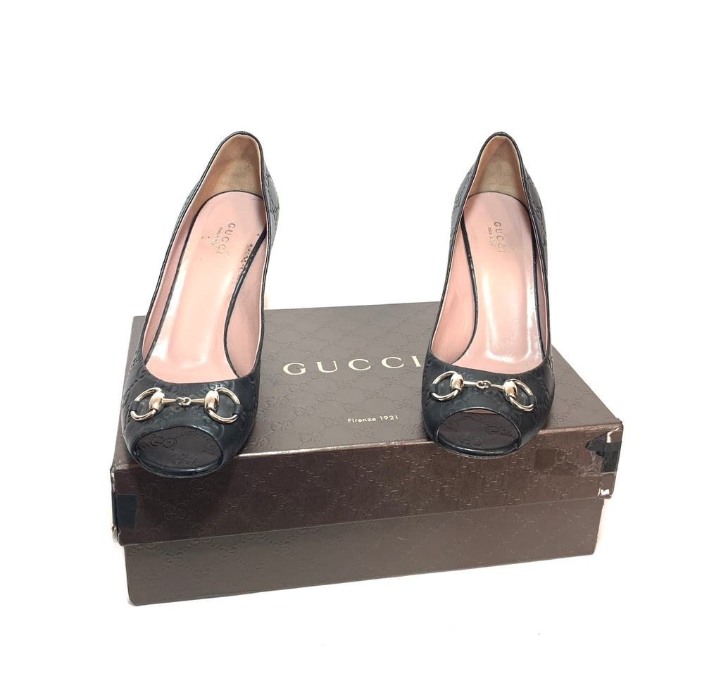 Gucci Black Guccisma Horsebit Peep-toe Heels | Pre Loved |