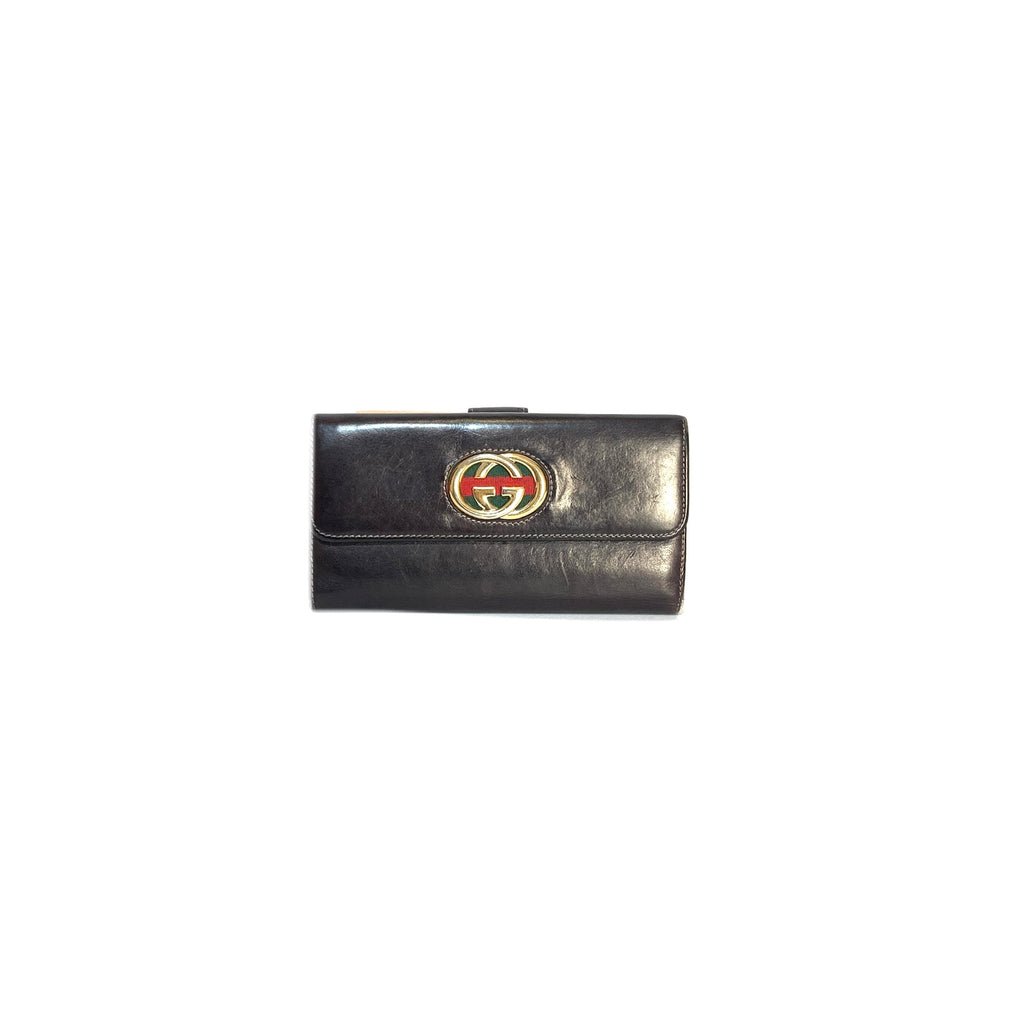 Gucci Brown Leather Logo Envelope Wallet | Pre Loved |
