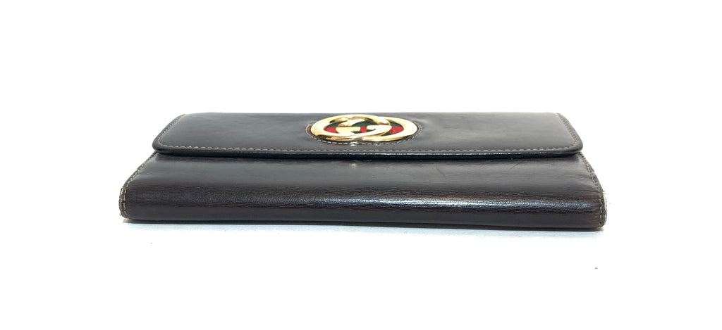 Gucci Brown Leather Logo Envelope Wallet | Pre Loved |