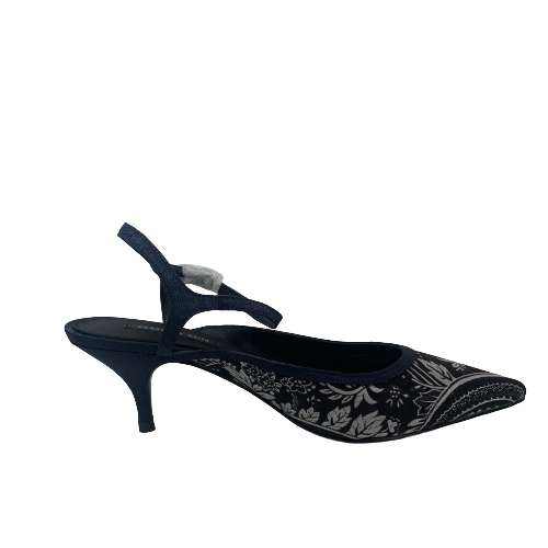 Charles & Keith Navy & Silver Printed Pointed Heels  | Like New |