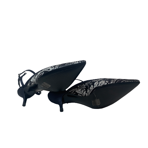 Charles & Keith Navy & Silver Printed Pointed Heels  | Like New |