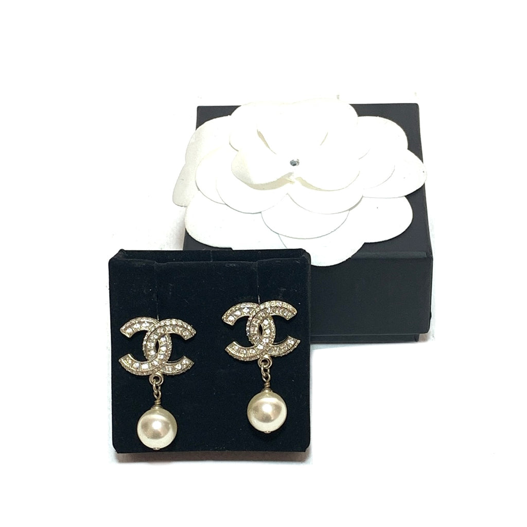 Chanel Crystal Pearl Drop Earrings | Brand New |