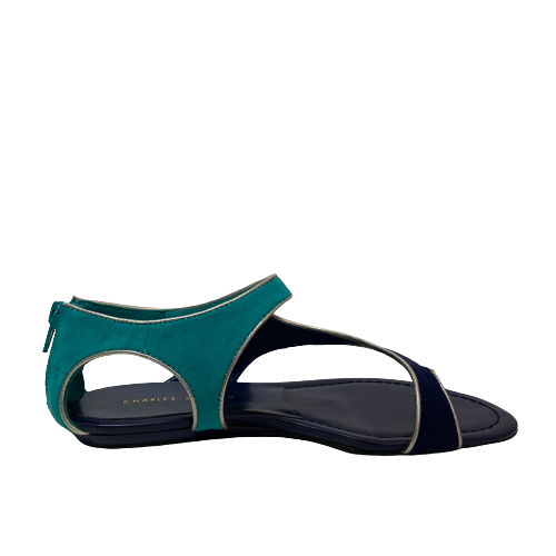 Charles & Keith Two-toned Blue Flat Sandals | Pre Loved |