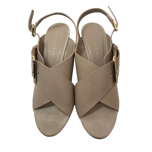 Charles & Keith Taupe Peep-toe Wedges | Gently Used |