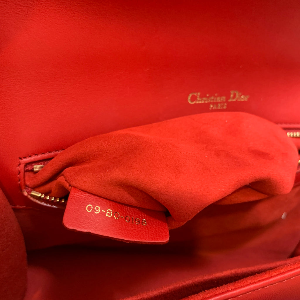 DIOR 'Diorama' Red Leather Gold Eyelets Flap Bag | Gently Used |