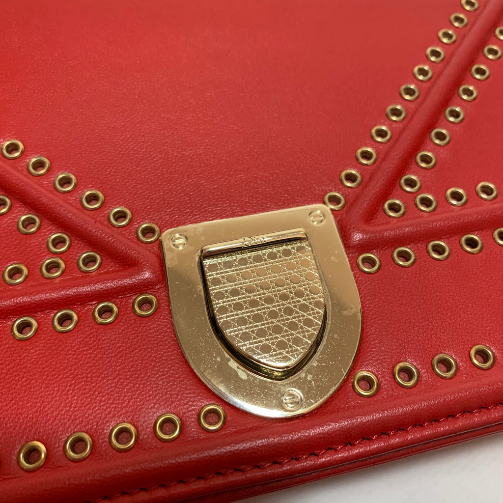 DIOR 'Diorama' Red Leather Gold Eyelets Flap Bag | Gently Used |