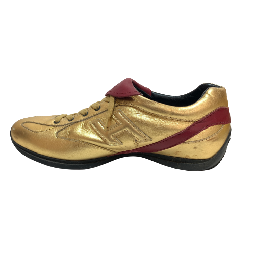 Hogan Gold & Maroon Leather Sneakers | Pre Loved |