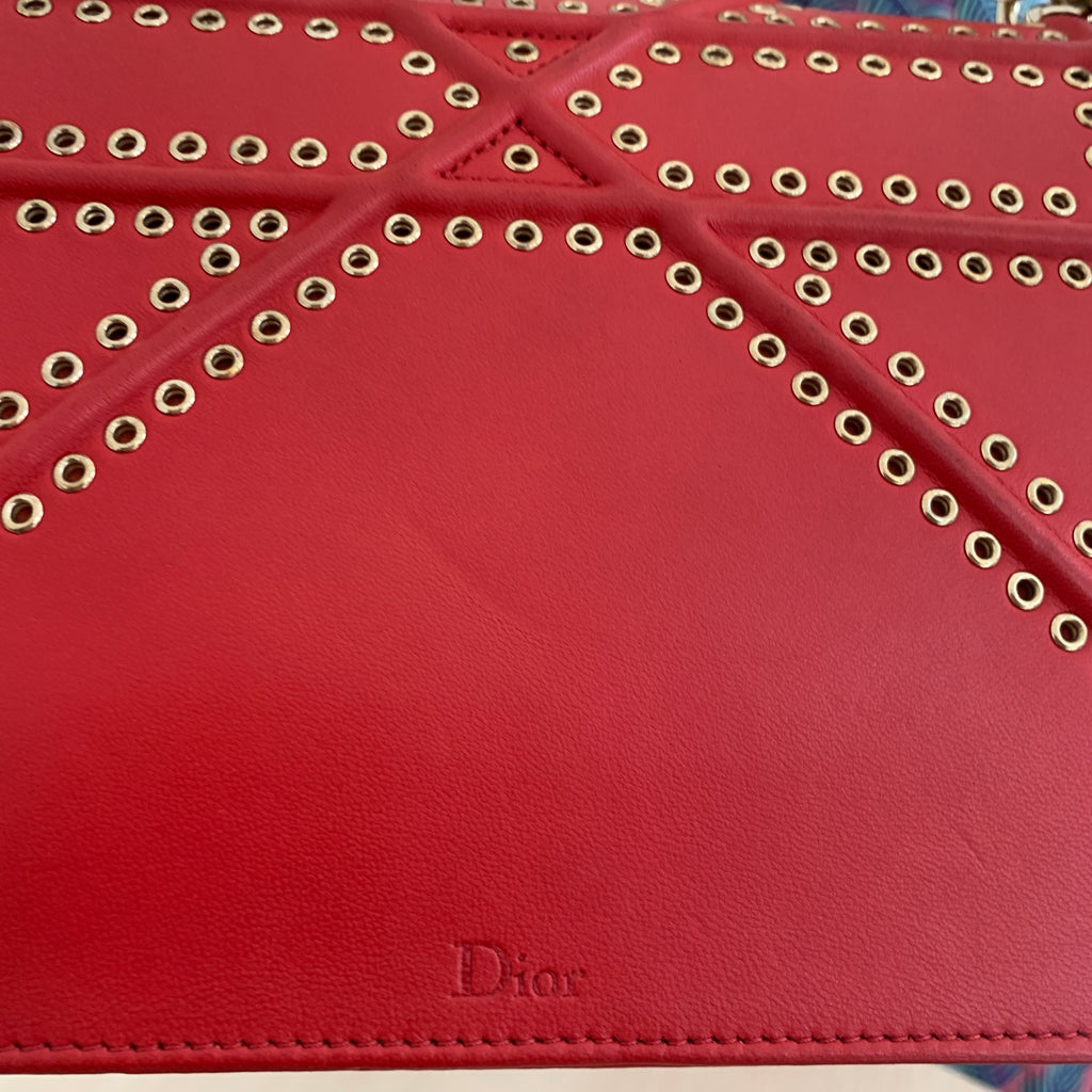 DIOR 'Diorama' Red Leather Gold Eyelets Flap Bag | Gently Used |