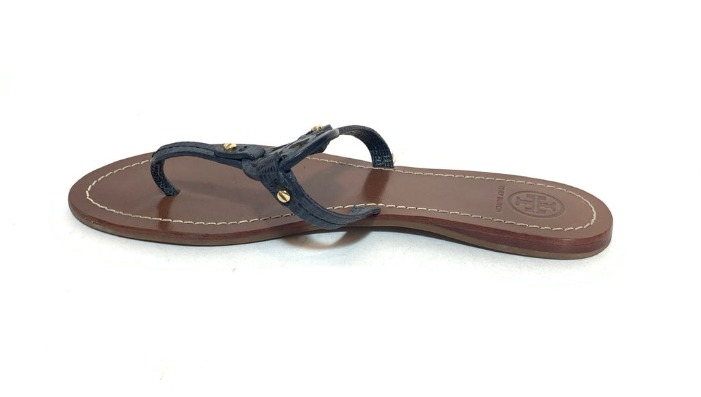 Tory Burch Navy Croc Embossed Mini Miller Leather Sandals | Pre Loved |