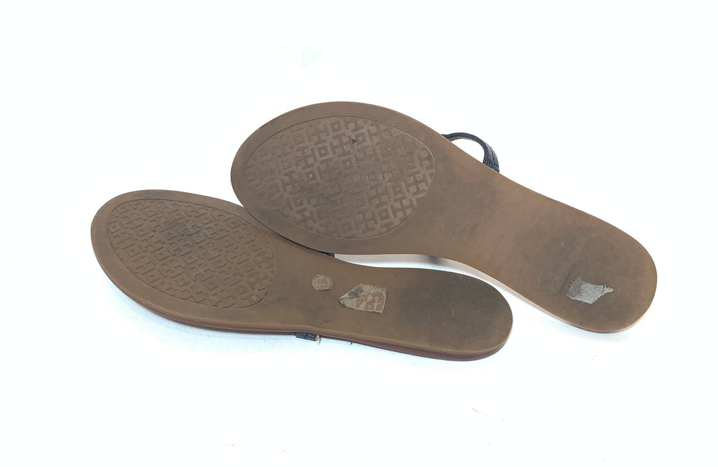 Tory Burch Navy Croc Embossed Mini Miller Leather Sandals | Pre Loved |