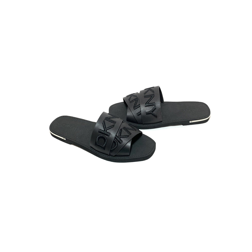 DKNY Black 'Isha' Logo Slide Sandals | Brand New |