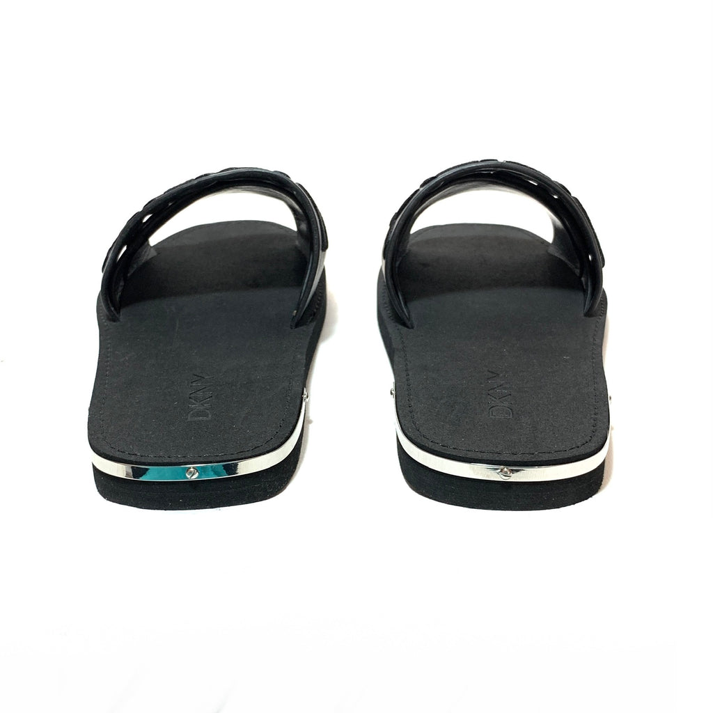 DKNY Black 'Isha' Logo Slide Sandals | Brand New |