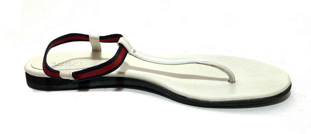 Gucci White Leather Web Thong Sandals | Pre Loved |