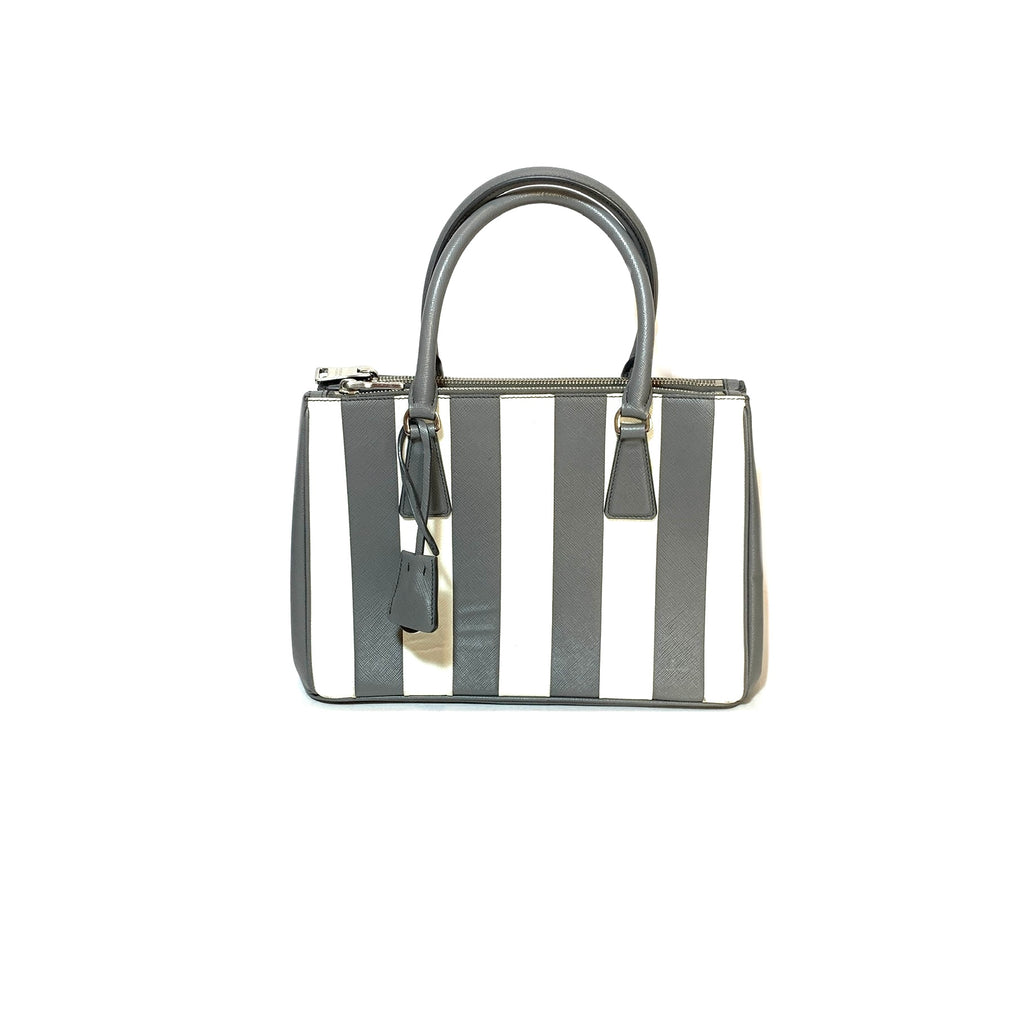 Prada Marble Grey Saffiano Leather Striped Small Satchel | Gently Used |