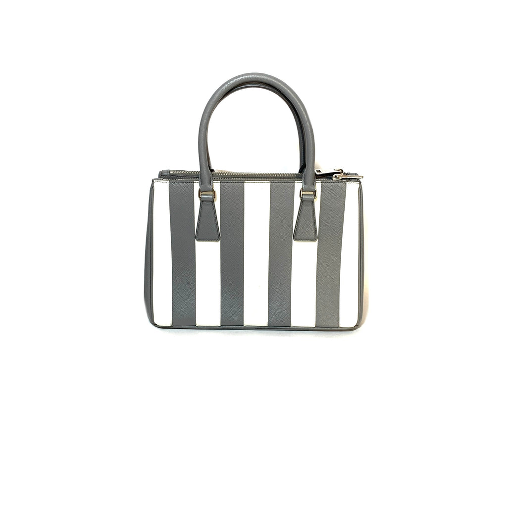 Prada Marble Grey Saffiano Leather Striped Small Satchel | Gently Used |