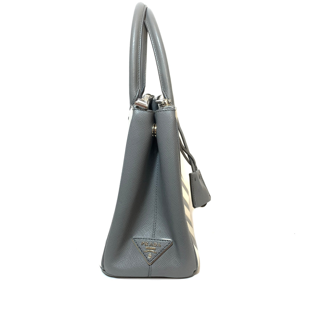 Prada Marble Grey Saffiano Leather Striped Small Satchel | Gently Used |