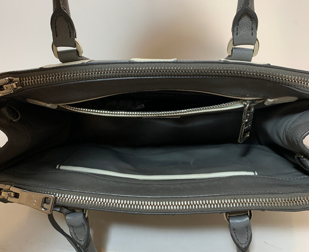 Prada Marble Grey Saffiano Leather Striped Small Satchel | Gently Used |