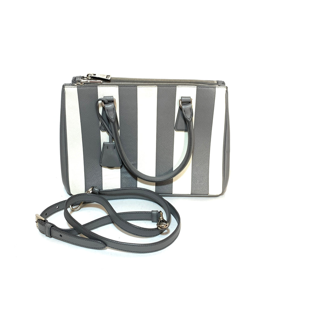 Prada Marble Grey Saffiano Leather Striped Small Satchel | Gently Used |