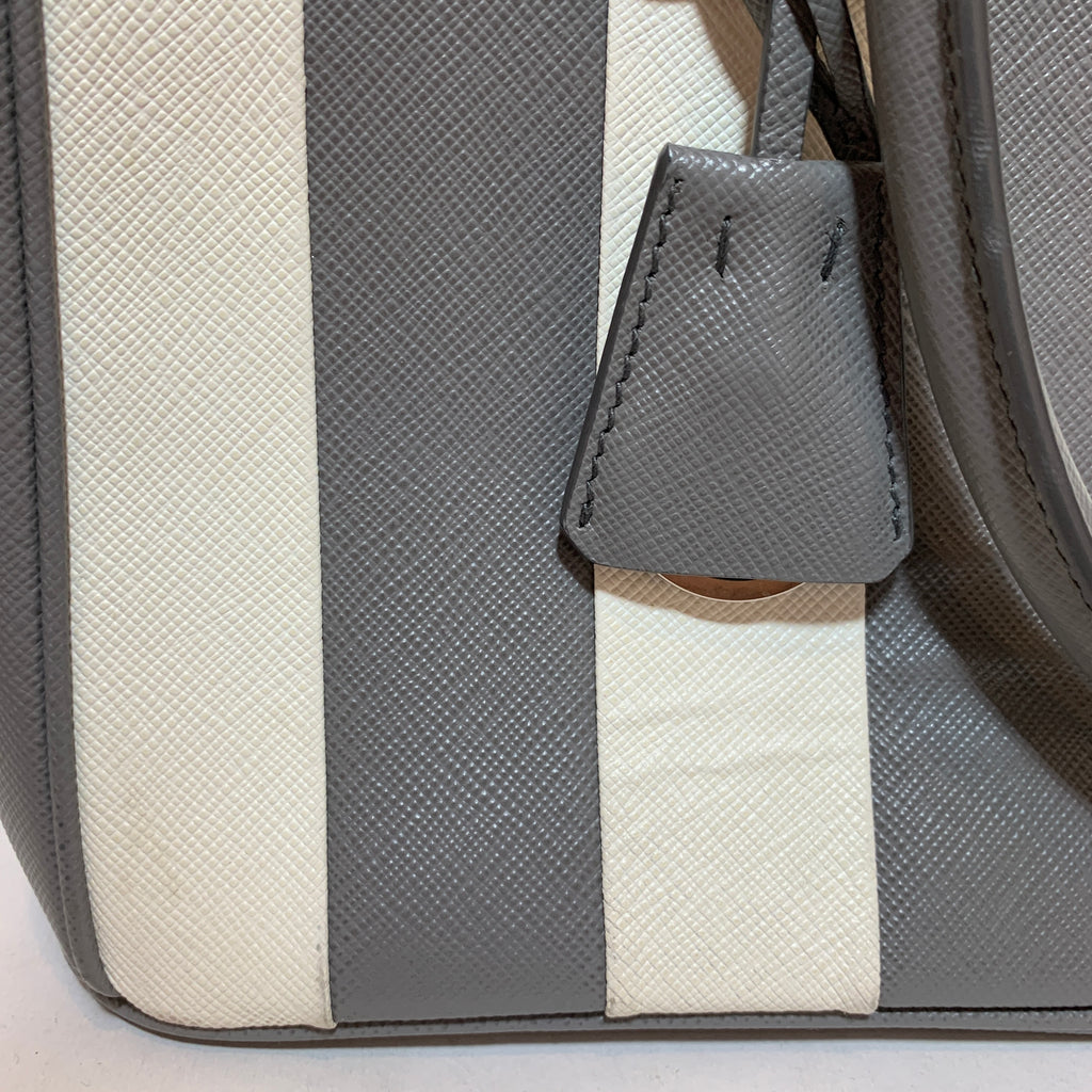 Prada Marble Grey Saffiano Leather Striped Small Satchel | Gently Used |