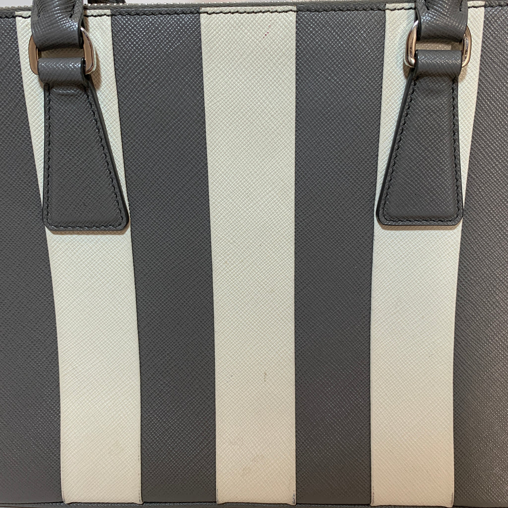 Prada Marble Grey Saffiano Leather Striped Small Satchel | Gently Used |